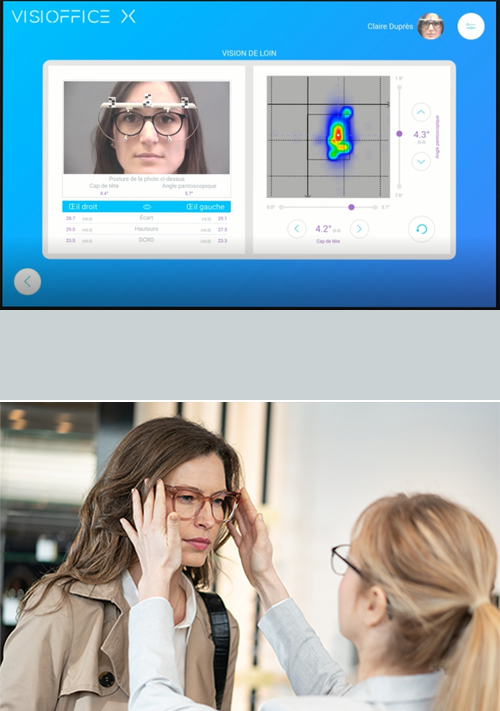 Prise en charge personnalisée d'un porteur de verres correcteurs de lunettes personnalisés grâce à la technologie eyecode d'Essilor.